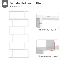 HOMCOM Wooden Wood S Shape Storage Display 6 Shelves Room Divider Unit Chest Bookshelf Bookcase Cupboard Cabinet Home Office Furniture (White)(m-9)