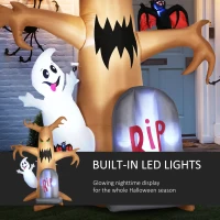 Outsunny 8ft Inflatable Halloween Decorations，Ghost Tree with White Ghost and Tombstone, Blow-Up Outdoor LED Display(m-4)