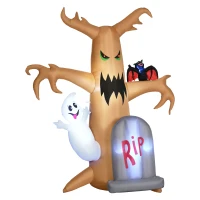 Outsunny 8ft Inflatable Halloween Decorations，Ghost Tree with White Ghost and Tombstone, Blow-Up Outdoor LED Display(m-1)
