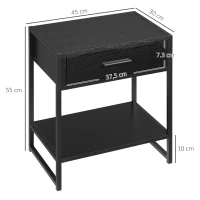 HOMCOM Nachttisch im Industriedesign  1 Schublade 45 cm x 30 cm x 55 cm Stahl Holzwerkstoff Schwarz(m-3)