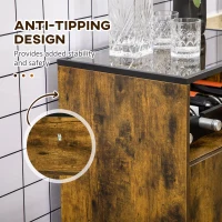 HOMCOM Dulap in stil industrial pentru vinuri pentru 4 sticle, dulap pentru bauturi cu blat din sticla calita, rafturi reglabile pentru bar acasa, sufragerie, maro rustic(m-8)