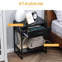 HOMCOM Nachttisch im Industriedesign  1 Schublade 45 cm x 30 cm x 55 cm Stahl Holzwerkstoff Schwarz(m-5)
