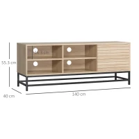 HOMCOM Suport TV industrial pentru televizoare de pana la 60", unitate TV cu rafturi si dulap, consola media cu usa pentru sufragerie, natural(m-3)