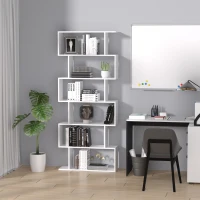 HOMCOM Wooden Wood S Shape Storage Display 6 Shelves Room Divider Unit Chest Bookshelf Bookcase Cupboard Cabinet Home Office Furniture (White)(m-14)