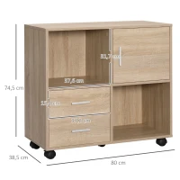 HOMCOM Druckerständer 2 Schubladen 1 Schrank 4 Rollen 80 cm × 38,5 cm × 74,5 cm Natur(m-3)
