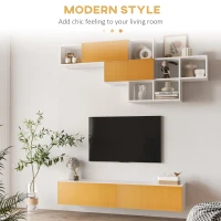 HOMCOM Dulap TV modern cu dulap de perete, centru de divertisment cu rafturi de depozitare pe perete pentru living dormitor, alb si maro deschis(m-4)