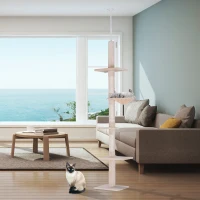 Krabpaal PawHut met sisalpalen, krabpaal voor katten, klimboom voor katten, kattenboom, beige, 40 x 34 x 230-260 cm(m-9)