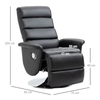 HOMCOM Poltrona Relax Reclinabile e Girevole con Poggiapiedi Effetto Pelle, 75x92x105cm, Nero(m-3)