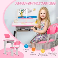 HOMCOM Kids Adjustable Desk and Chair Set, Book Stand, Pen Slot - Pink(m-4)