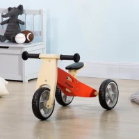 AIYAPLAY Bicicleta de echilibru din lemn 2 in 1, tricicleta pentru calareti timpurii, bicicleta de echilibru usoara pentru copii cu sa reglabila, maner portabil, rosu(m-10)