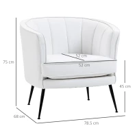 HOMCOM Poltroncina da Camera Imbottita con Rivestimento in Finta Pelle e Gambe in Acciaio, Bianco(m-3)