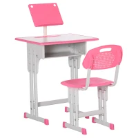 HOMCOM Kids Adjustable Desk and Chair Set, Book Stand, Pen Slot - Pink(m-10)