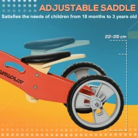 AIYAPLAY Bicicleta de echilibru din lemn 2 in 1, tricicleta pentru calareti timpurii, bicicleta de echilibru usoara pentru copii cu sa reglabila, maner portabil, rosu(m-5)