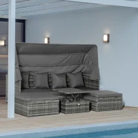 poly-rotan loungeset loungegroep met zonnedak inklapbaar dak zonne-eiland(m-9)