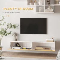 HOMCOM Dulap TV modern cu dulap de perete, centru de divertisment cu rafturi de depozitare pe perete pentru living dormitor, alb si maro deschis(m-5)
