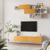 HOMCOM Dulap TV modern cu dulap de perete, centru de divertisment cu rafturi de depozitare pe perete pentru living dormitor, alb si maro deschis(m-10)