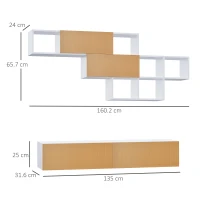 HOMCOM Dulap TV modern cu dulap de perete, centru de divertisment cu rafturi de depozitare pe perete pentru living dormitor, alb si maro deschis(m-3)