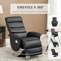 HOMCOM Poltrona Relax Reclinabile e Girevole con Poggiapiedi Effetto Pelle, 75x92x105cm, Nero(m-6)