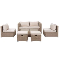 rotan zitset, 6-delige zitgroep, tuinset, salontafel, metaal, kaki(m-11)