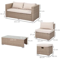 rotan zitset, 6-delige zitgroep, tuinset, salontafel, metaal, kaki(m-3)