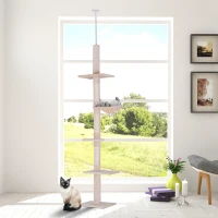 Krabpaal PawHut met sisalpalen, krabpaal voor katten, klimboom voor katten, kattenboom, beige, 40 x 34 x 230-260 cm(m-2)