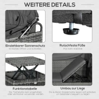 poly-rotan loungeset loungegroep met zonnedak inklapbaar dak zonne-eiland(m-6)