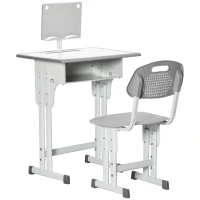 HOMCOM Kids Adjustable Desk and Chair Set, Book Stand, Pen Slot - Grey(m-1)