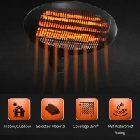 Outsunny Lampa Sistem Incalzire de Perete pentru Extern 2000W in Aluminiu Negru(m-5)