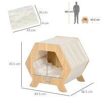PawHut Casa moderna pentru pisici , pat inaltat pentru pisici, adapost pentru pisici de interior, cu perna moale, instalare usoara, 49,5 x 38,5 x 43,5 cm, stejar(m-3)