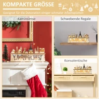 HOMCOM Weihnachtsdekoration, Weihnachtsdorf, 10 LEDs, warmweißes Licht, 45 x 10 x 25 cm, Holzdekor(m-6)