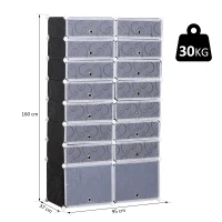 HOMCOM® GARDEROBA REGAŁ SZAFKA NA BUTY DIY 16 KOSTEK Z PP czarny + biały 95 x3 7 x 160 cm(m-3)