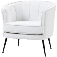 HOMCOM Fotoliu modern din piele artificiala cu picioare de otel, scaun decorativ tapitat, pentru sufragerie si dormitor, alb(m-11)