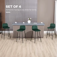 HOMCOM Set de 4 scaune de bar modern, scaun de bucatarie, de bar tapitate cu spatar, picioare de otel, verde(m-4)
