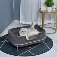 PawHut Canapea pentru câini și pisici, din catifea, cu bază metalică, 63.5x43x24.5cm – gri închis(m-2)