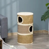 PawHut kattenkrabpaal Kattenton voor katten 3 niveaus Krabpaal klimboom Kattenmeubel met sisal pluche 37,5 x 37,5 x 70 cm(m-10)