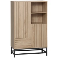 HOMCOM Dulap de depozitare texturat cu sertar, compartimente deschise, rafturi reglabile pentru intrare, dormitor, living, natural(m-11)