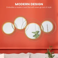 HOMCOM Decoratiune de perete din metal Decor oglinda decorativa moderna Sculpturi de perete pentru sufragerie dormitor sufragerie, auriu(m-4)