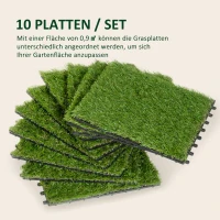 Outsunny® set van 10 terrastegels set kunstgrastegels 300x100 cm grasmat vloertegel, 10 stuks, 25mm, 30x30 cm, groen(m-7)