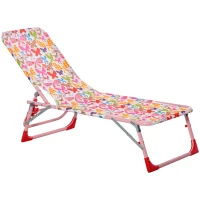 Outsunny Kinder Sonnenliege 180° verstellbar Strandliege Gartenliege Relaxliege Klappbar für 2-6 Jahre Metall Polyester Rosa 118 x 40 x 24 cm(m-11)