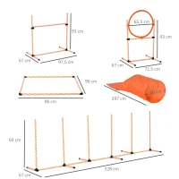 PawHut 5-delig. Behendigheidsset voor honden hondentraining met hondentunnel training voor huisdieren inclusief draagtas gemakkelijk te dragen kunststof polyester oranje + wit(m-3)