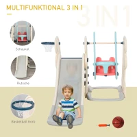HOMCOM 3-in-1 kinderglijbaan speelgoed basketbalring schommel babyglijbaan voor 1-6 jaar(m-6)