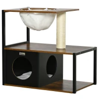 PawHut Kattenmeubel Krabpaal met Kattenhol Kattenhuis met Kattenbed Kussen Hangmat Sisal Bruin 64 x 40 x 60cm(m-1)