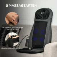 HOMCOM Massagegerät, Massageauflage, Massagefunktion, Vibration, Wärmefunktion, Kunstleder, Schwarz+Grau, 45 x 39 x 78cm(m-4)