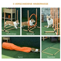 PawHut 5-delig. Behendigheidsset voor honden hondentraining met hondentunnel training voor huisdieren inclusief draagtas gemakkelijk te dragen kunststof polyester oranje + wit(m-4)