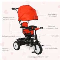 HOMCOM 6 in 1 Kinderdreirad Dreirad Kinder Fahrrad Rad Schubstange Sonnendach Sicherheitsgurt 6-60 Monate Rot+Schwarz 78 x 47 x 99 cm(m-4)