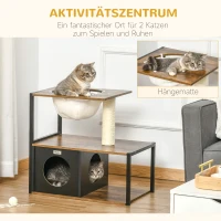 PawHut Kattenmeubel Krabpaal met Kattenhol Kattenhuis met Kattenbed Kussen Hangmat Sisal Bruin 64 x 40 x 60cm(m-4)