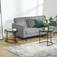 HOMCOM Set van 2 Bijzettafels in Industrieel Ontwerp, Marmerlook, Stapelbaar, Zwart(m-10)