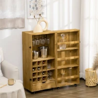 HOMCOM Dulap de vinuri rulant pentru 14 sticle, bufet de bucatarie pe roti cu usa, sertar, rafturi deschise pentru sufragerie, bar de casa, maro inchis(m-9)
