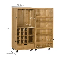 HOMCOM Dulap de vinuri rulant pentru 14 sticle, bufet de bucatarie pe roti cu usa, sertar, rafturi deschise pentru sufragerie, bar de casa, maro inchis(m-3)