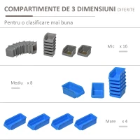 DURHAND 44 de piese, montat pe perete, set de suport pentru unelte, cu cosuri de depozitare de diferite dimensiuni, panou de perete si carlige, albastru(m-4)